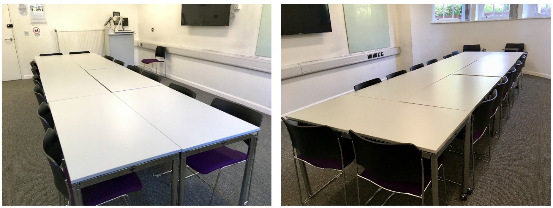 Chairs and tables in a boardroom style